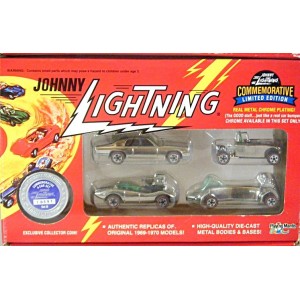 Johnny Lightning Commemoratives - Set B - Chrome GTO, Corvette, Deuce Coupe, Wasp