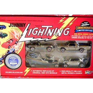 Johnny Lightning Commemoratives - Set A - Chrome - Moving Van, VW Beetle, Chevrolet El Camino, Jaguar XKE