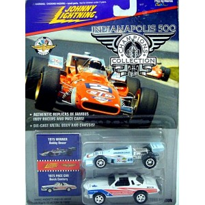 Johnny Lightning Indianapolis 500 Champions set with 1975 Buick Regal and 75 Bobby Unser Jorgenson Eagle