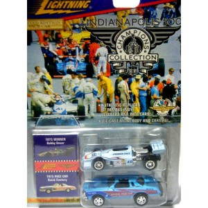 Johnny Lightning Indianapolis 500 Champions set with 1975 Buick Century and 75 Bobby Unser Jorgenson Eagle