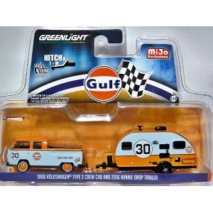 Greenlight Promo - Gulf Racing Hitch and Tow Set - Volkswagen Pickup Truck and Winnie Drop Trailer
