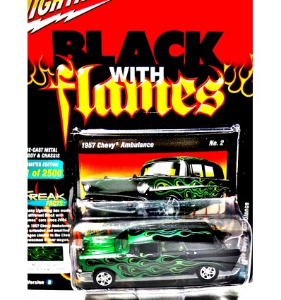 Johnny Lightning Black with Flames 1957 Chevrolet Hot Rod Ambulance