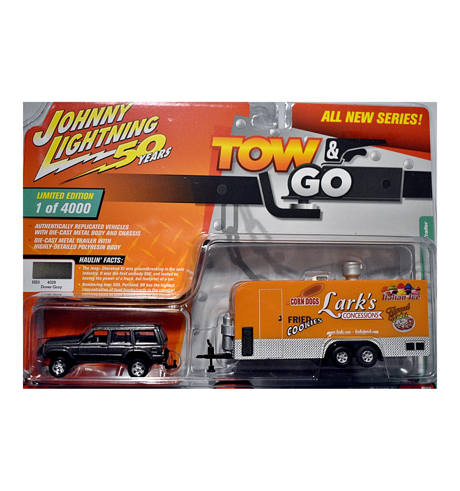 Jeep Cherokee XJ & Larks Concessions Carnival Trailer Johnny Lightning Tow & Go