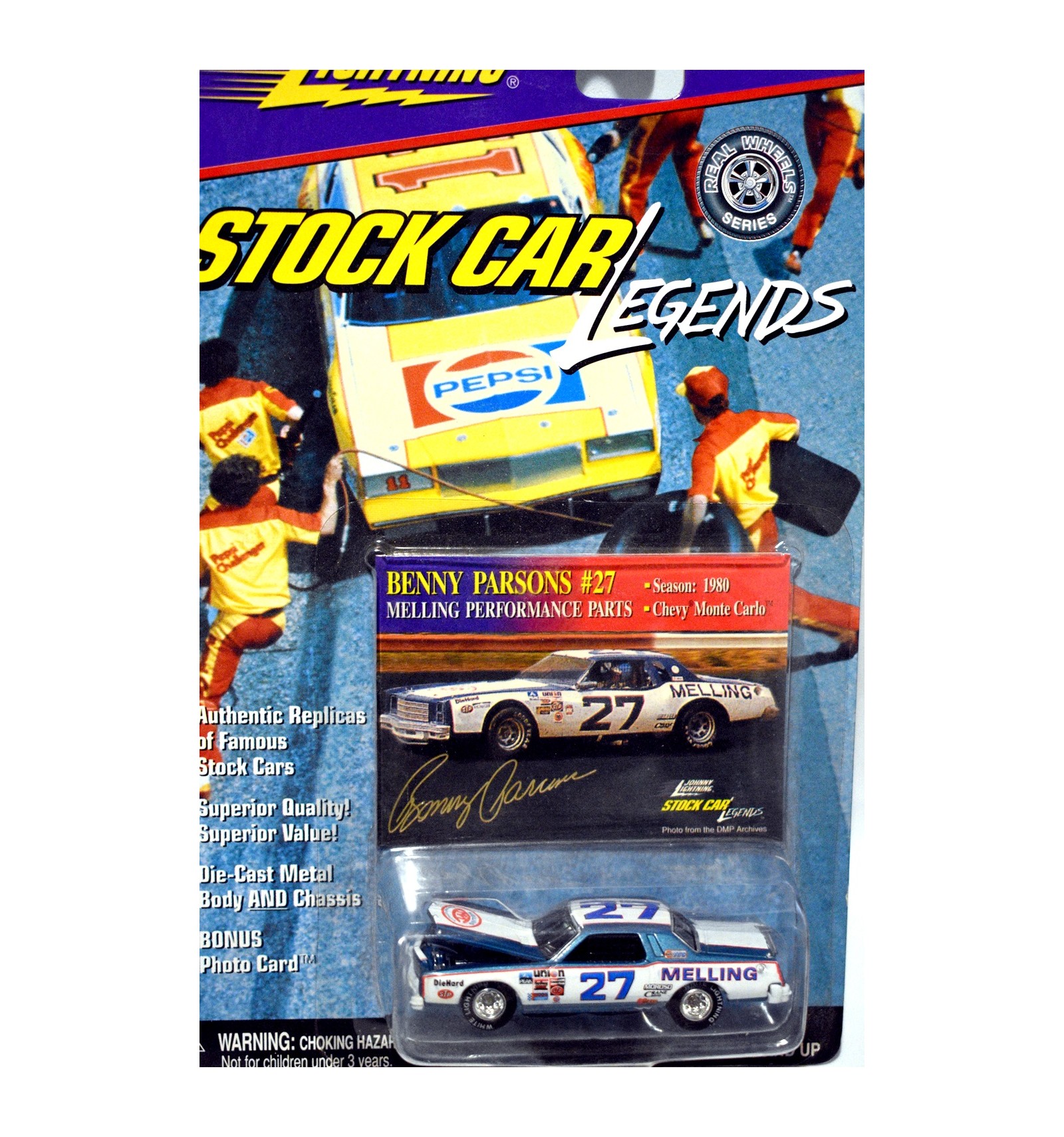 Johnny Lightning Stock Car Legends - Rare White Lightning - Benny Parsons  Chevrolet Monte Carlo