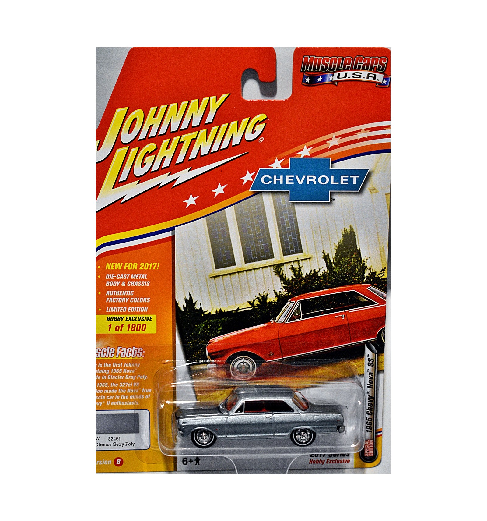 Johnny Lightning JLMC010B 1965 Chevrolet Nova SS Glacier Gray Poly Limited Edition to 1800pc Worldwide Hobby Exclusive Muscle Cars USA 1/64 Diecast Model Car