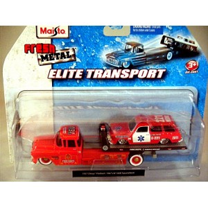 Maisto Elite Transport Fire Department Set with 57 Chevy Flatbed, and 67 VW 1600 Squareback