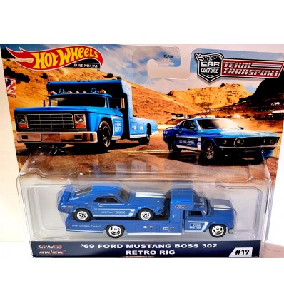 Hot Wheels Car Culture - Team Transport - Ford Race Team 1969 Mustang Boss 302 Road Racer and 60's Race Transporter