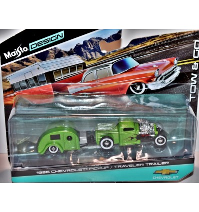 Maisto - Tow & Go - 1936 Chevrolet Pickup Truck and Traveler Trailer Set