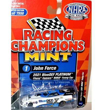 Racing Champions Mint Series - John Force 2021 BlueDEF Platimum Chevy Camaro Funny Car