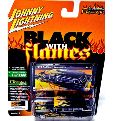 Johnny Lightning Black with Flames - 1959 Cadillac Ambulance