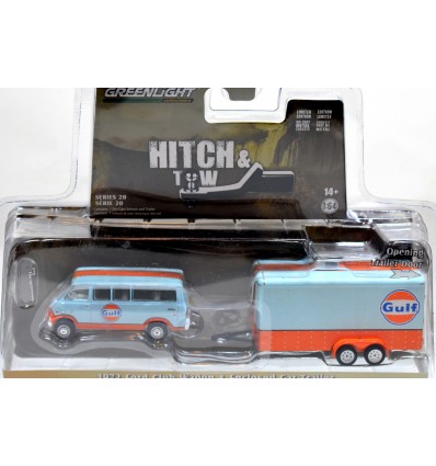 Greenlight Hitch and Tow - Gulf Racing 1972 Ford Club Wagon Van and Race Trailer Set
