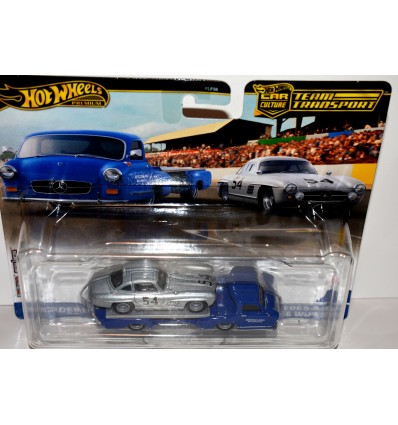 Hot Wheels Car Culture - Team Transport - Mercedes 300 SL Race Car and 1955 Mercedes Blaus Wunder Transport Truck