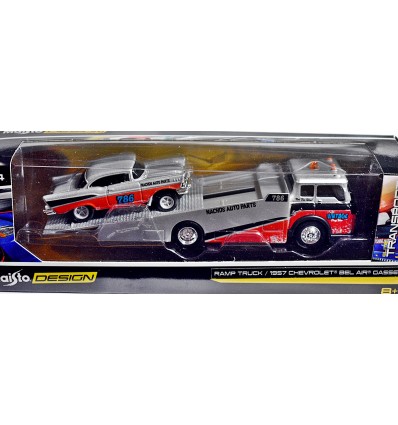 Maisto - Transport - Vintage Drag Team - 1957 Chevy Gasser and Flatbed Ramp Truck