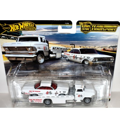 Hot Wheels Car Culture - Team Transport - NASCAR - 1961 Chevy Impala 409 Bubbletop Stock Car and 1972 Chevrolet Ramp Truck set