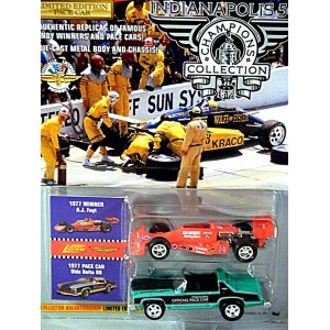 Johnny Lightning Indianapolis 500 Champions Collections: 1977 Oldsmobile Delta 88 Pace Car and 77 AJ Foyt Indy Car