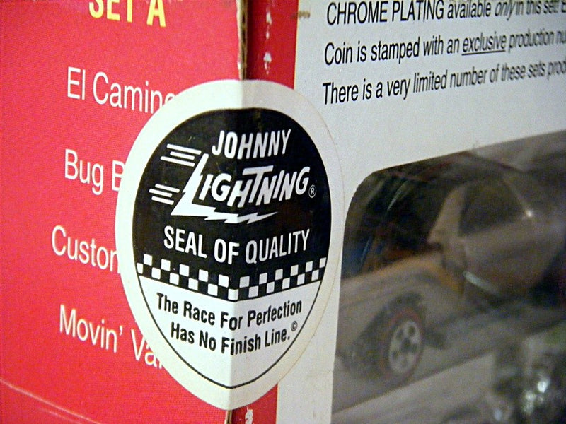 Johnny Lightning Commemoratives - Set A - Chrome - Moving Van, VW Beetle, Chevrolet El Camino, Jaguar XKE