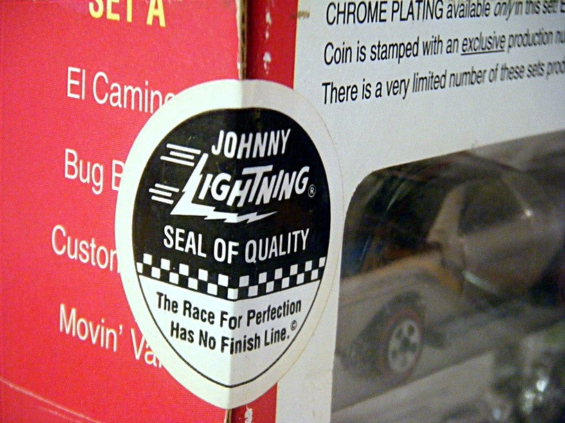 Johnny Lightning Commemoratives - Set A - Chrome - Moving Van, VW Beetle, Chevrolet El Camino, Jaguar XKE