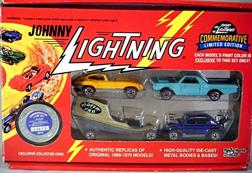 Johnny Lightning Commemoratives - Set A - Chrome - Moving Van, VW Beetle, Chevrolet El Camino, Jaguar XKE