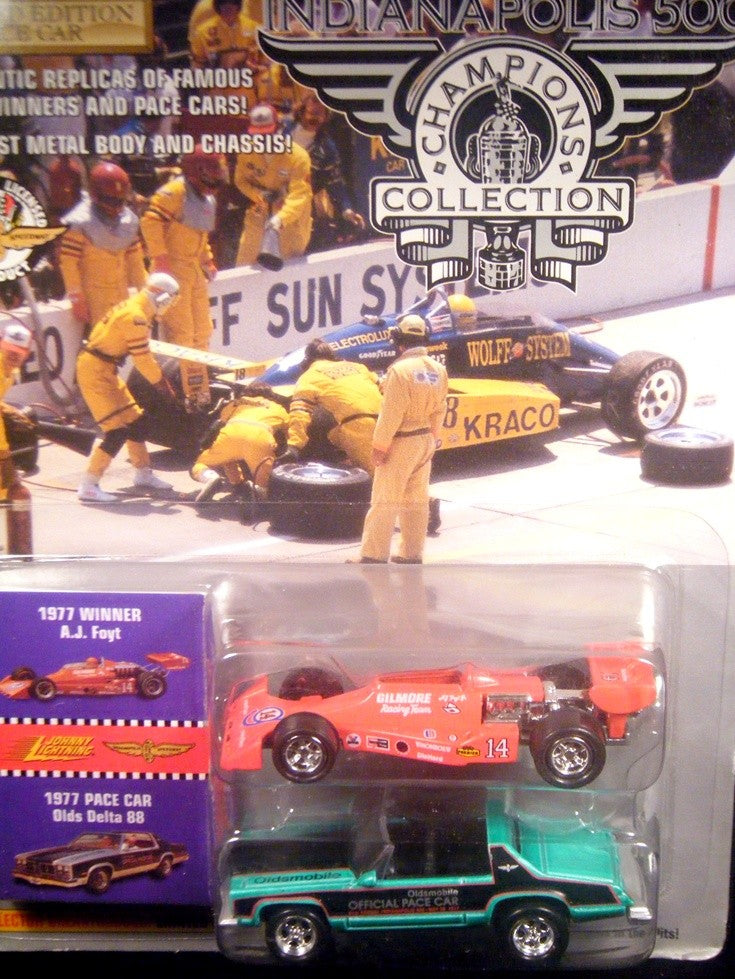 Johnny Lightning Indianapolis 500 Champions Collection 1977 Olds Delta 88 Pace Car, and AJ Foyt Indy Car