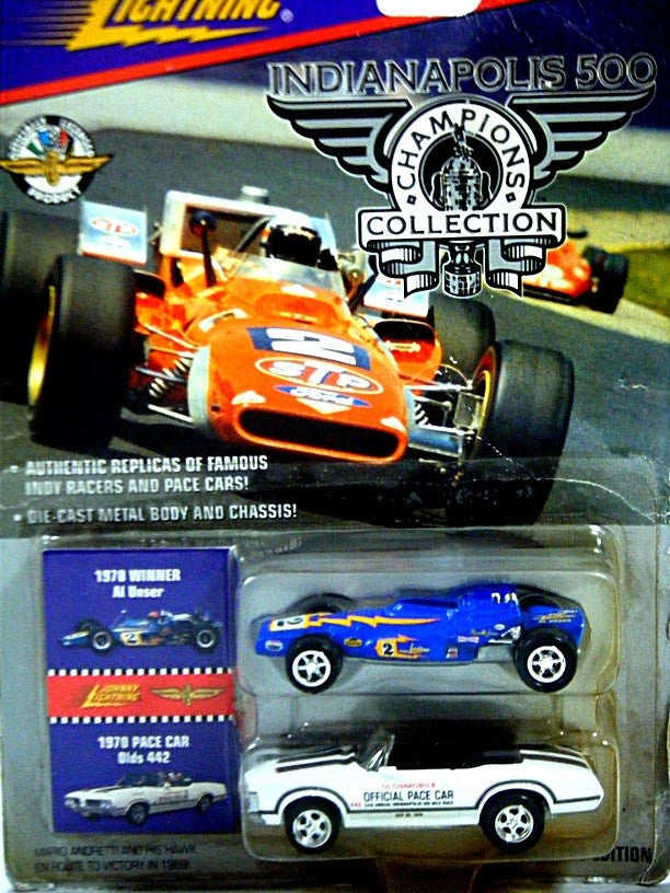  Johnny Lightning Indianapolis 500 Champions set with 70 Oldsmobile 442 and 70 Al Unser Johnny Lightning Special