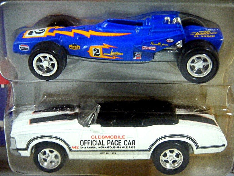 Johnny Lightning Indianapolis 500 Champions set with 70 Oldsmobile 442 and 70 Al Unser Johnny Lightning Special