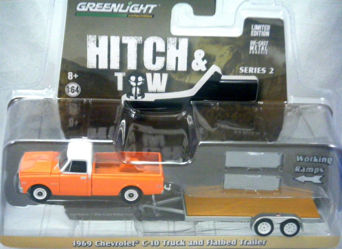Greenlight Hitch & Tow - 1969 Chevrolet C-10 Pickup Truck & Flatbed Trailer