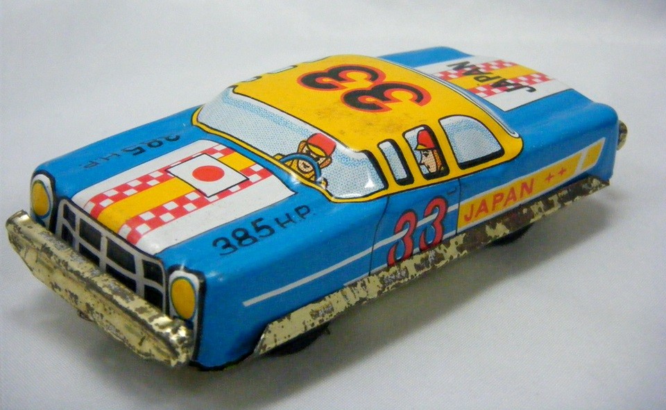 Japanese Postwar Tin Litho Friction  Race Car