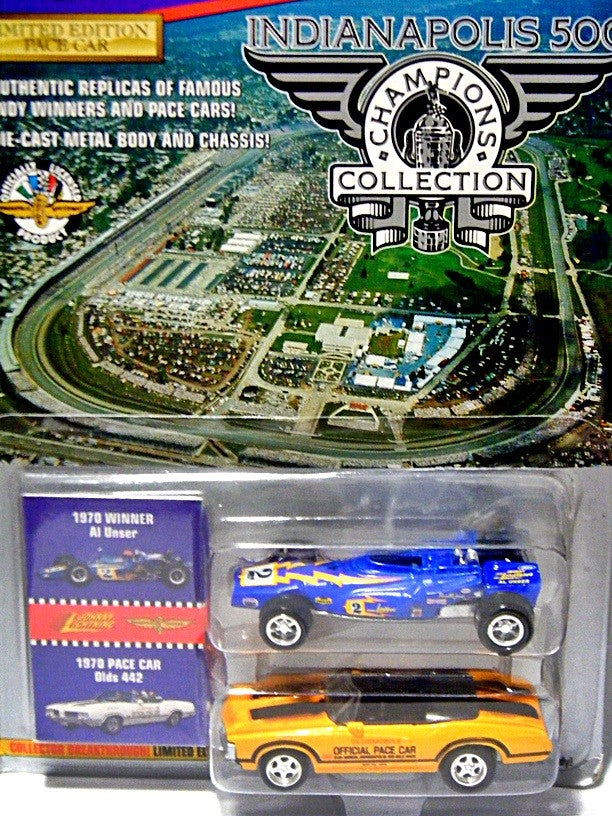 Johnny Lightning Indianapolis 500 Champions set with 70 Oldsmobile 442 and 70 Al Unser Johnny Lightning Special