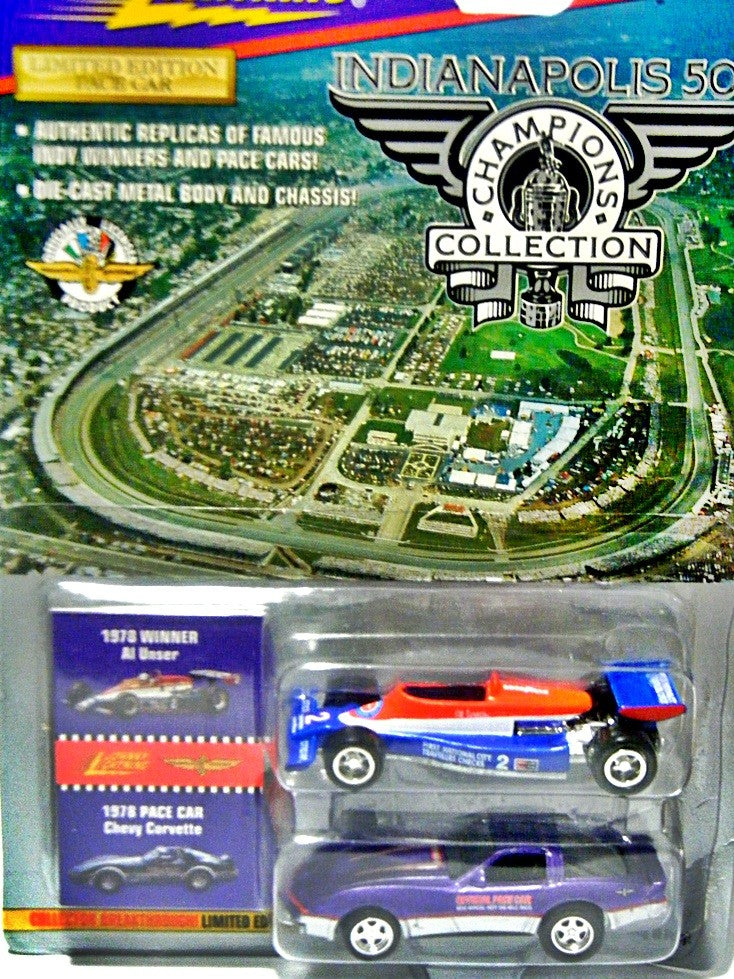Johnny Lightning Indianapolis 500 Champions set with 78 Vette and 78 Al Unser Indy Car
