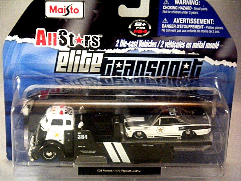 Maisto Elite Trasnport 1950's COE Flatbed Tow Truck and Plymouth GTX Police Car