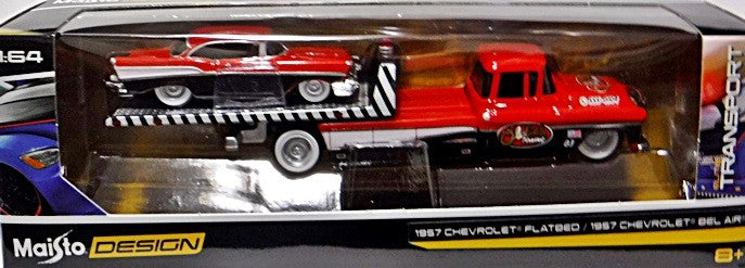 Maisto - Transport - 1957 Chevy Set - 1957 Chevy Bel Air and 57 Chevy  Flatbed Tow Truck