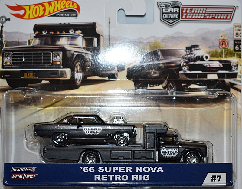 Hot Wheels Car Culture - Team Transport - 1966 Chevy "Super Nova" Gasser and Dodge Flatbed Race Hauler