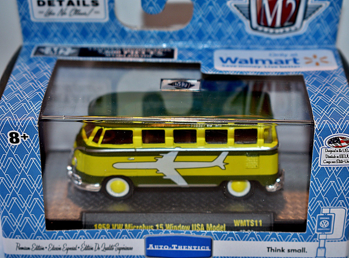 M2 Machines Auto Thentics VW - 1965 Volkswagen Microbus 15 Window USA Model Airport Shuttle Van