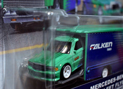 Hot Wheels Car Culture - Team Transport - Mercedes Benz 180E and Fleet Flyer Transporter