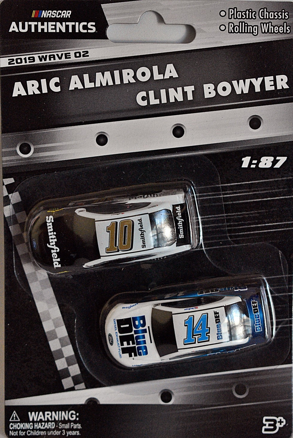 NASCAR Authentics -  HO Scale - Aric Almirola and Clint Bowyer Smithfield and Blue Def Ford Mustangs