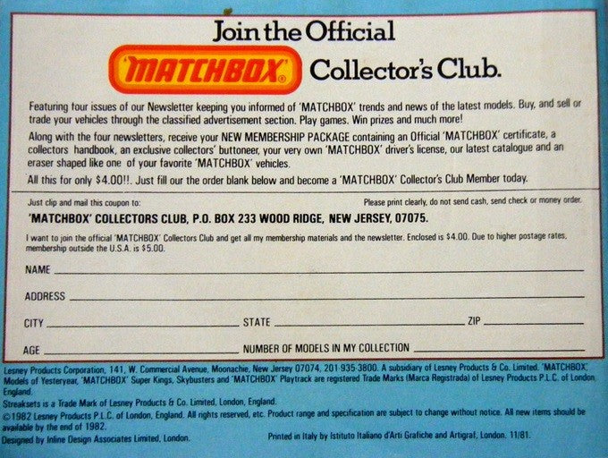1982-83 Matchbox Catalog