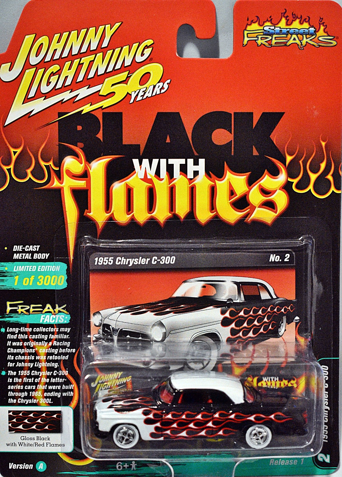 Johnny Lightning Black with Flames - 1955 Chrysler 300