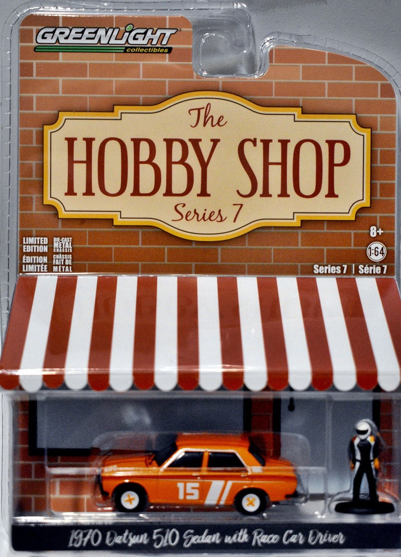 Greenlight Hobby Shop - 1970 Datsun 510 Sedan with Race Car Driver