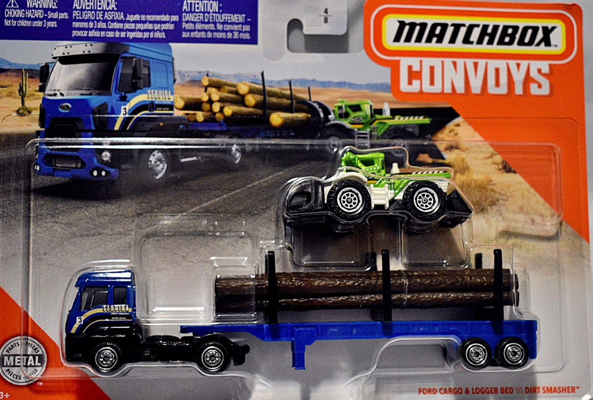 Matchbox Convoy Sequioa Lumber Transport Set - Ford Cargo Semi Tractor Trailer & Dirt Smasher Log Loader