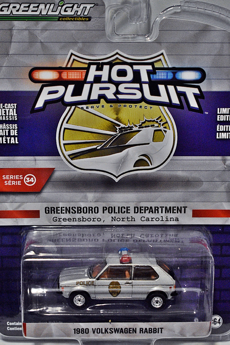Greenlight Hot Pursuit  -  Greensboro NC 1980 Volkswagen Rabbit Patrol Car