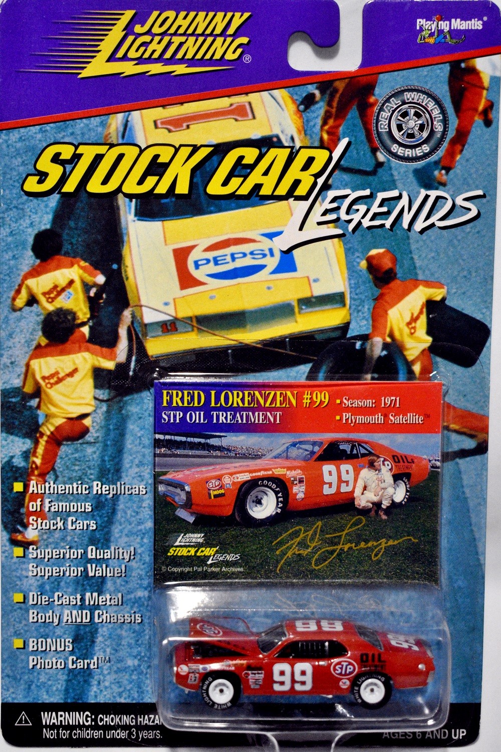 Johnny Lightning Stock Car Legends - Rare White Lightning - Fred Lorenzen NASCAR 1971 Plymouth Satellite