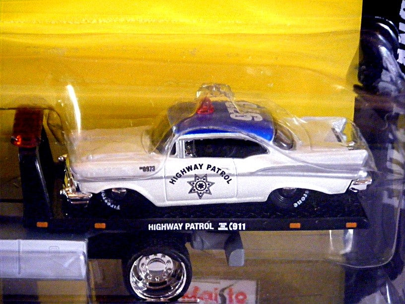 Maisto Advetnure Wheels - Elite Transport Police Department Flatbed Tow Truck and 57 Chevy Highway Patrol Car