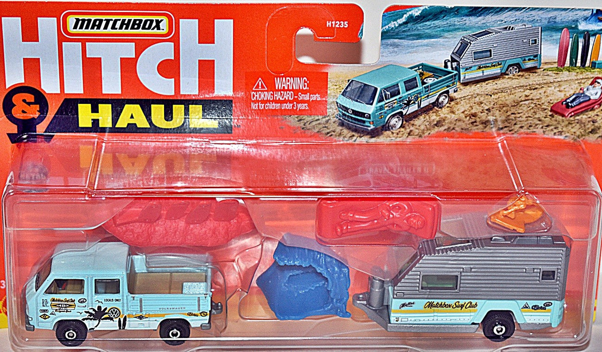 Matchbox Hitch & Haul - Volkswagen Double Cab Surfer Pickup Truck & Camper Trailer