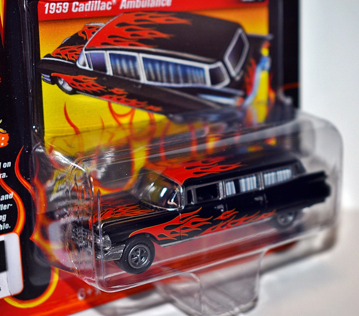Johnny Lightning Black with Flames - 1959 Cadillac Ambulance