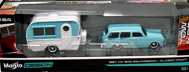 Maisto - Tow & Go - 1967 Volkswagen 1600 Squareback Station Wagon & Classic Craft  Camping Trailer