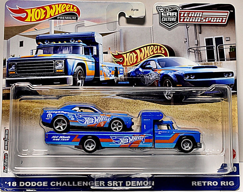 Hot Wheels Car Culture - Team Transport - NHRA - 2018 Dodge Challenger SRT Demon and 1960's Retro Dodge Transporter