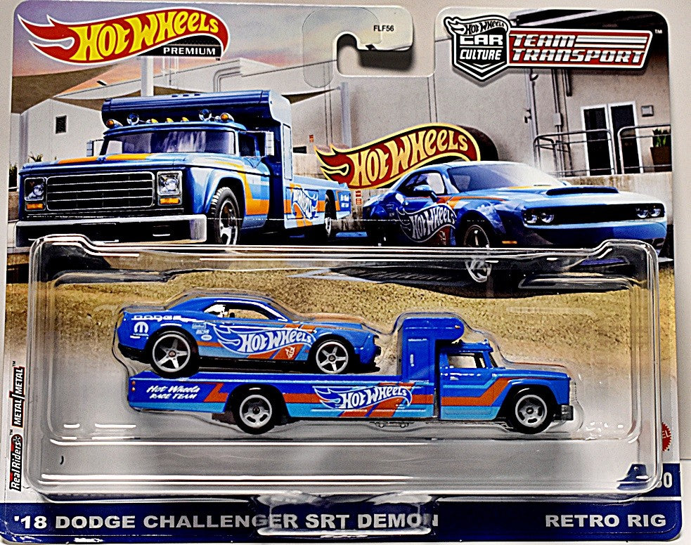 Hot Wheels Car Culture - Team Transport - NHRA - 2018 Dodge Challenger SRT Demon and 1960's Retro Dodge Transporter