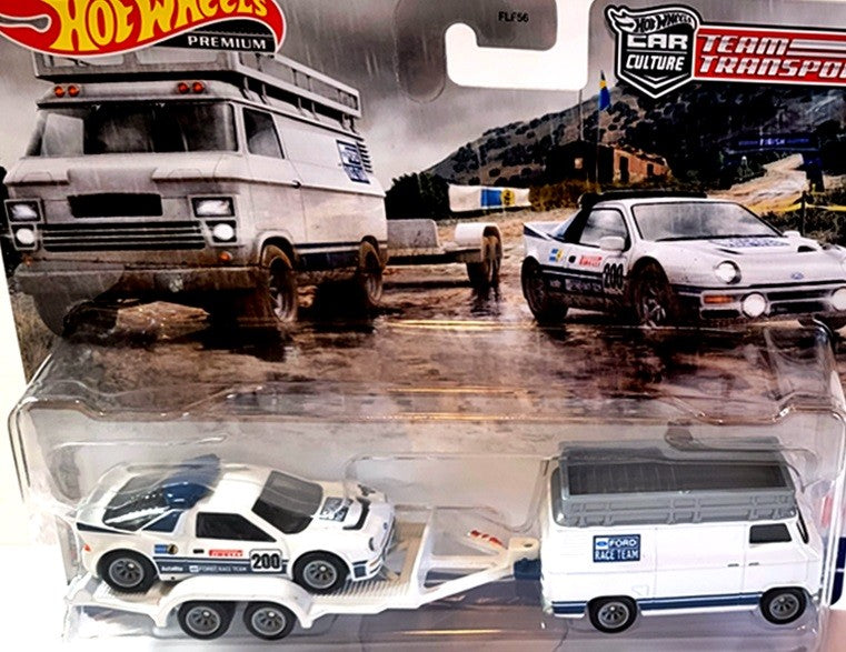 Hot Wheels Car Culture - Team Transport - Ford RS 200 Rally car and Rally Support Van
