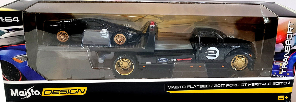 Maisto - Transport -  Ford GT  Heritage Edition & Flatbed Race Transporter