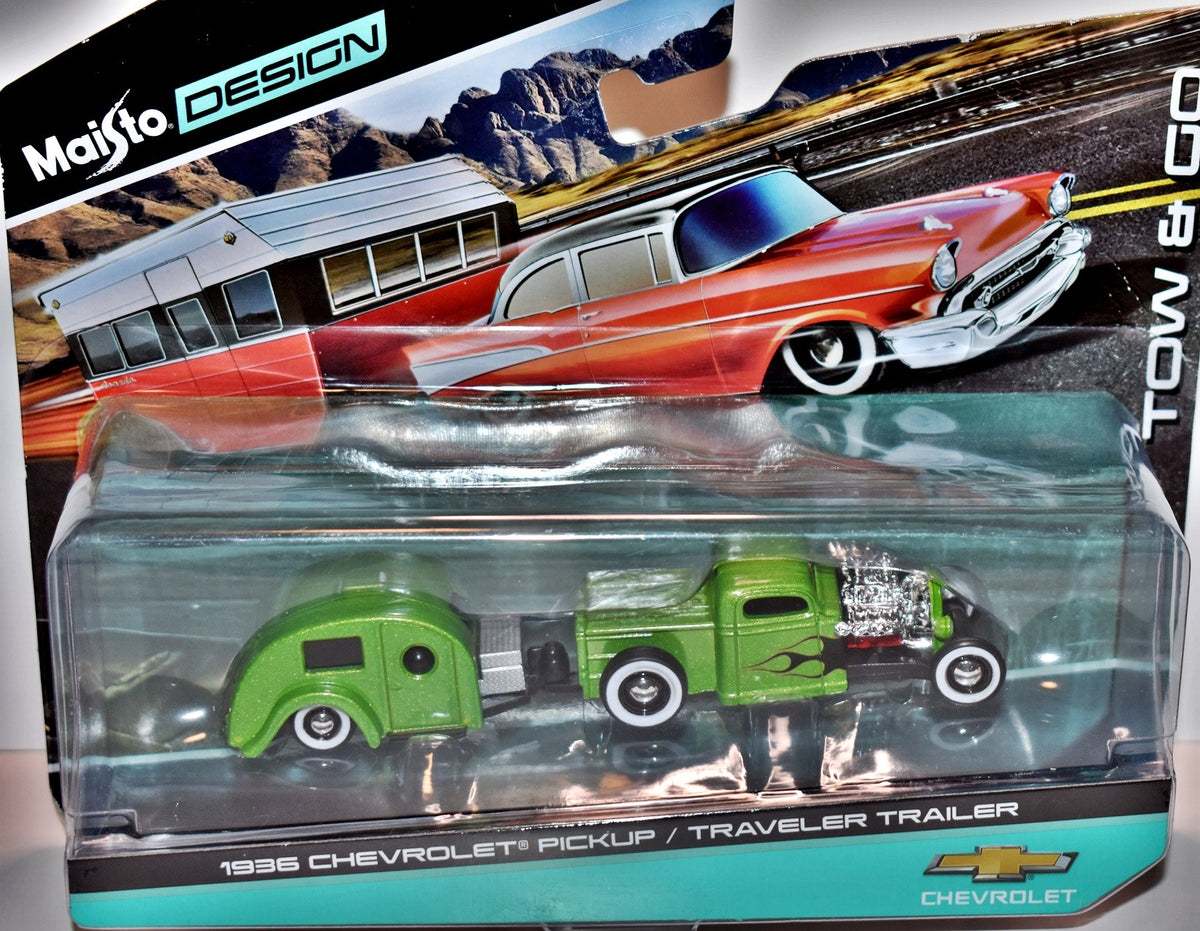 Maisto - Tow & Go - 1936 Chevrolet Pickup Truck and Traveler Trailer Set